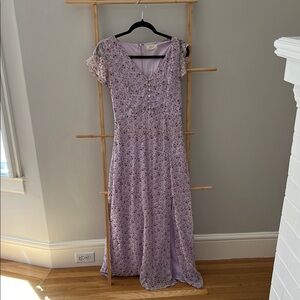 Sage Purple Flutter Sleeve V-Neck Gown